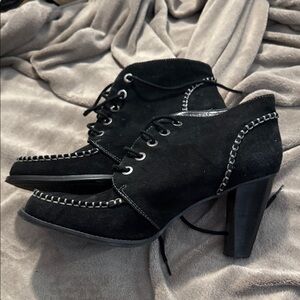 b. makowsky Black Heeled Boots with Stitch Detail